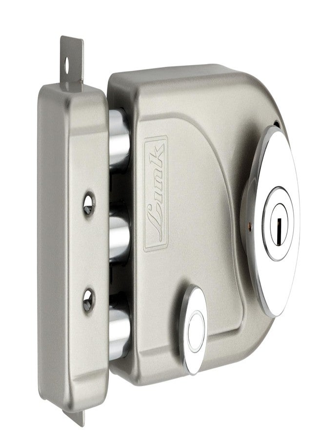 Link Heavy-Duty Main Door Rim Lock with 14-Pin Dimple Key Technology, Big Oval Silver Knob, and Two Deadbolts with Latch, Both Side Key | Silver | 10 Years Warranty - Image 2